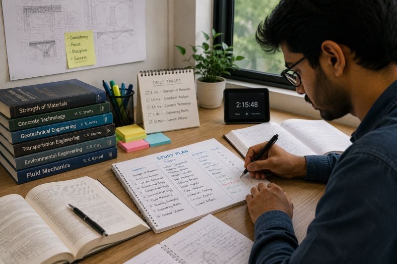 Civil engineering student planning UPSC ESE preparation strategy.