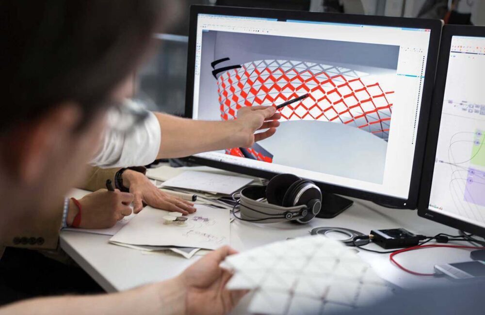 Computational designer working on 3d facade model