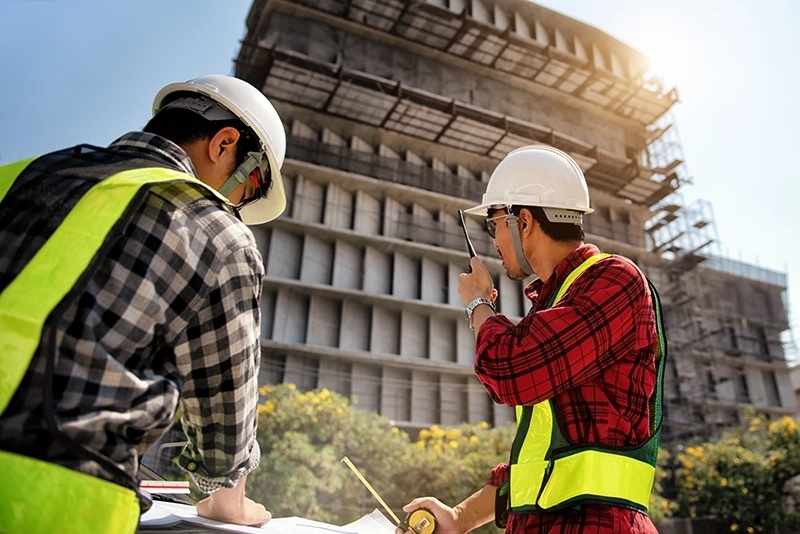 Construction inspector supervising a building