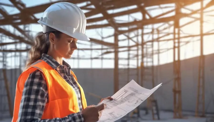 Construction inspectors assessing a drawing on site