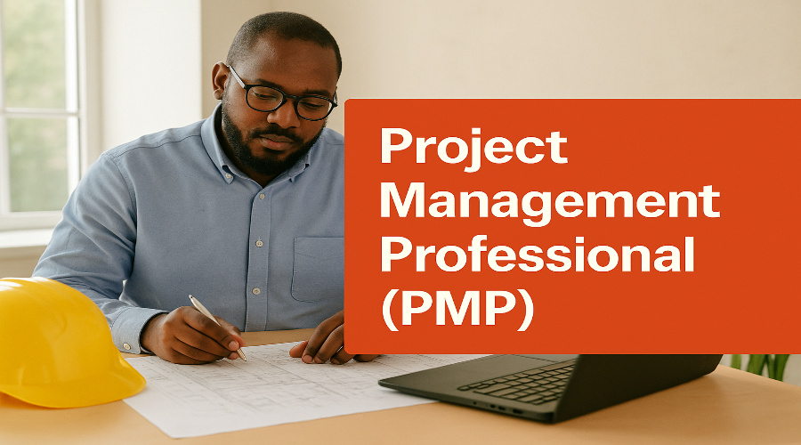 Construction manager analyzing plans during certification training