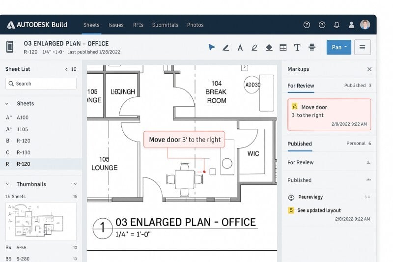 Construction markup interface screenshot