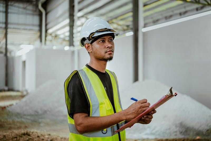 Construction supervisor examining progress
