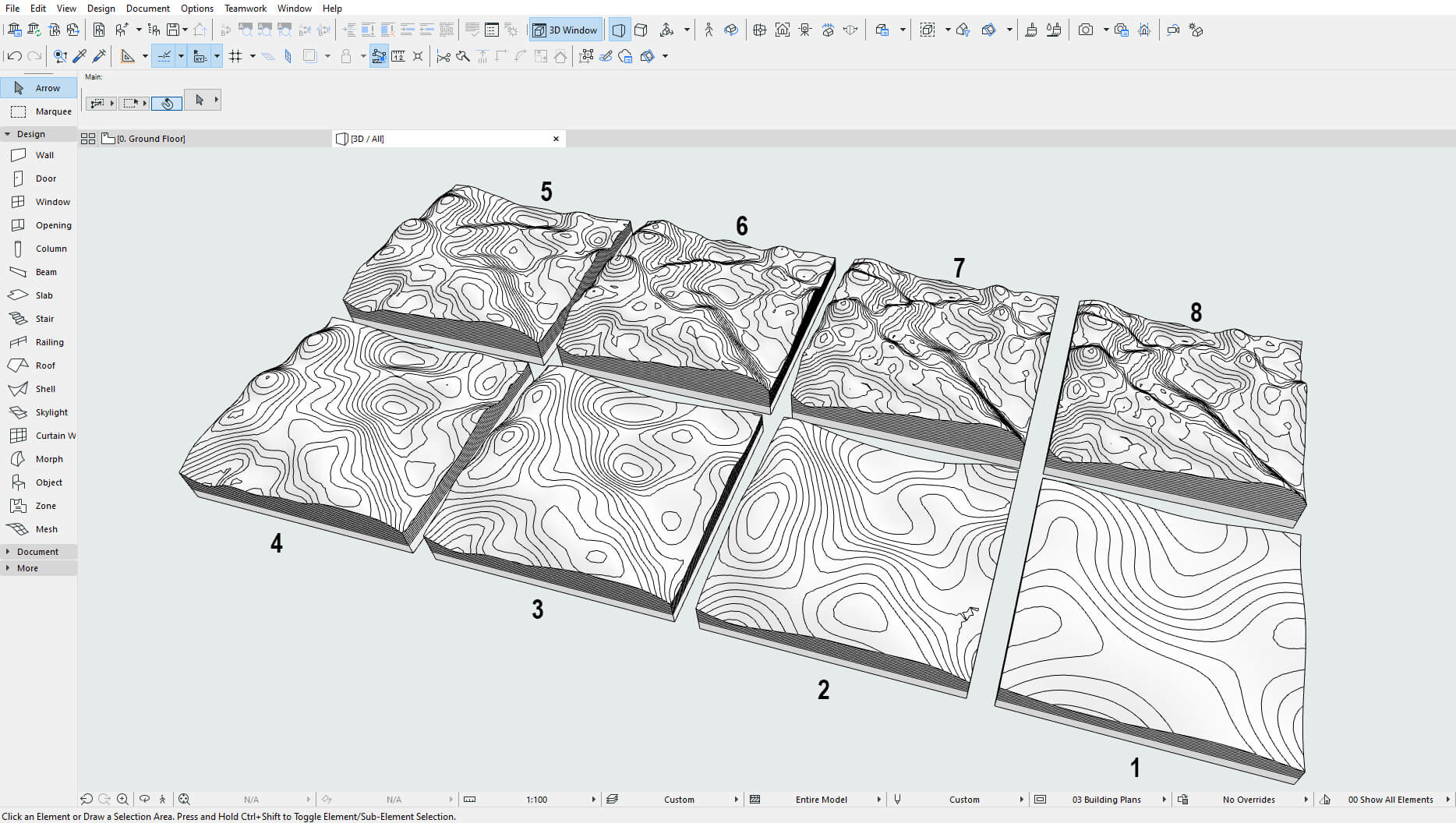 6 contour models created using GDL coding in Archicad