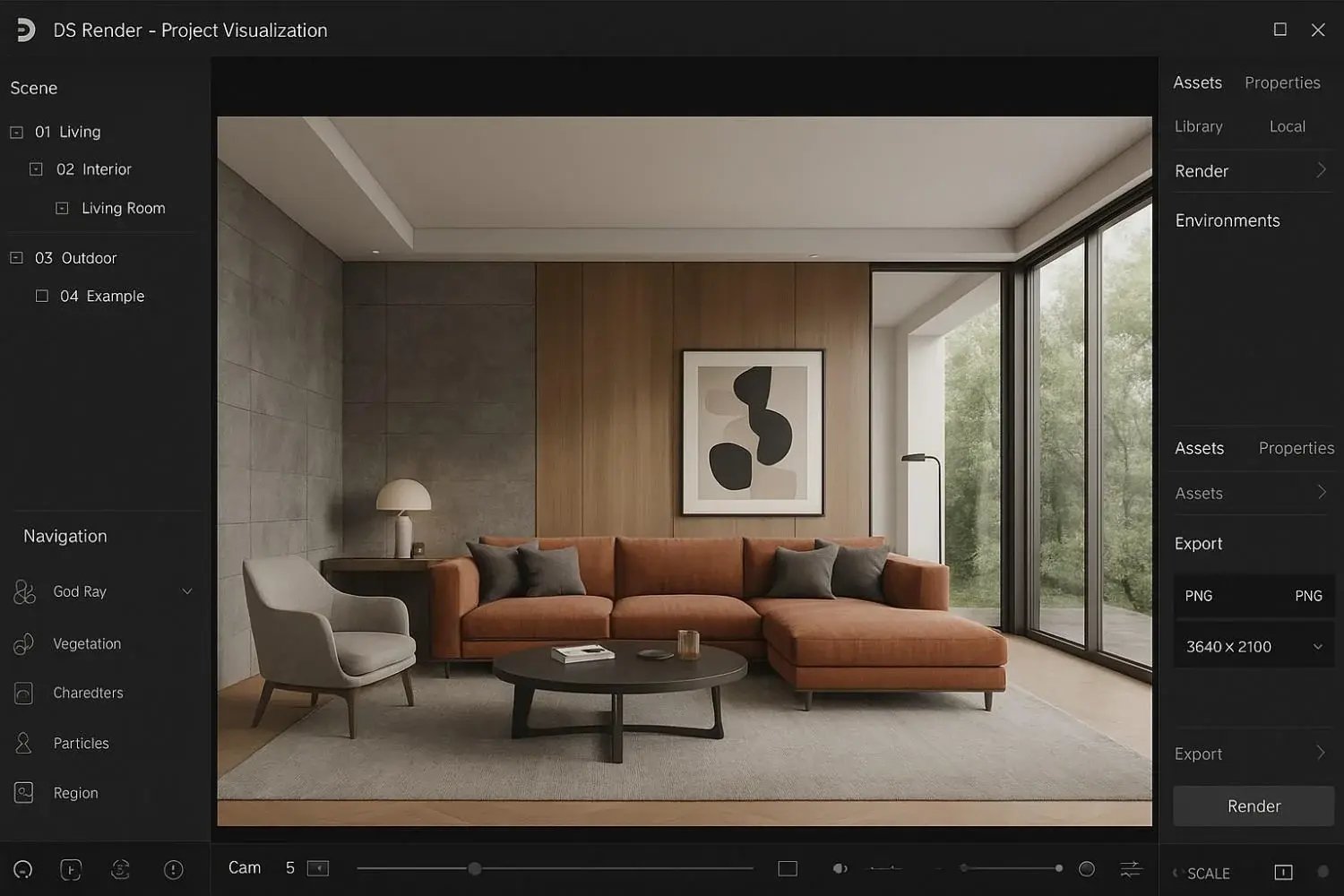 D5 Render project visualization interface.