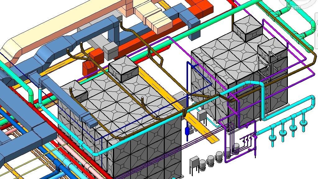 Detailed 3D model of a building featuring MEP components