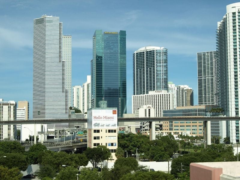 Downtown Miami skyline with metro