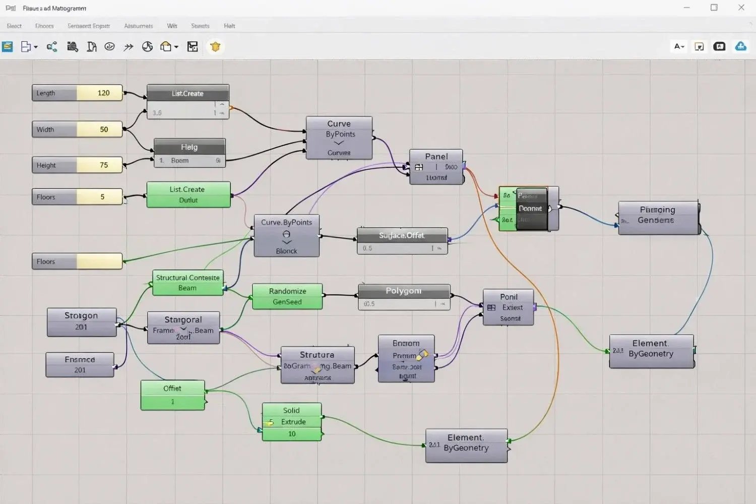 Dynamo parametric workflow for computational BIM design.
