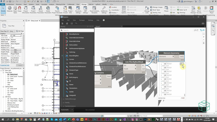 working on visual script and nodes in Dynamo using Revit interface
