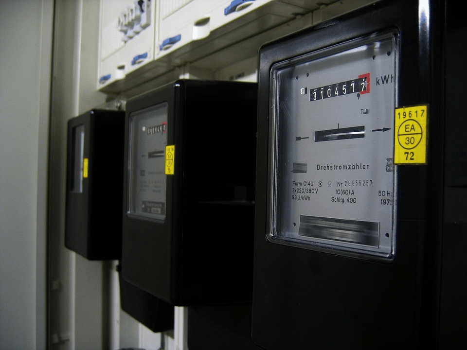 Electric meter displaying energy usage.