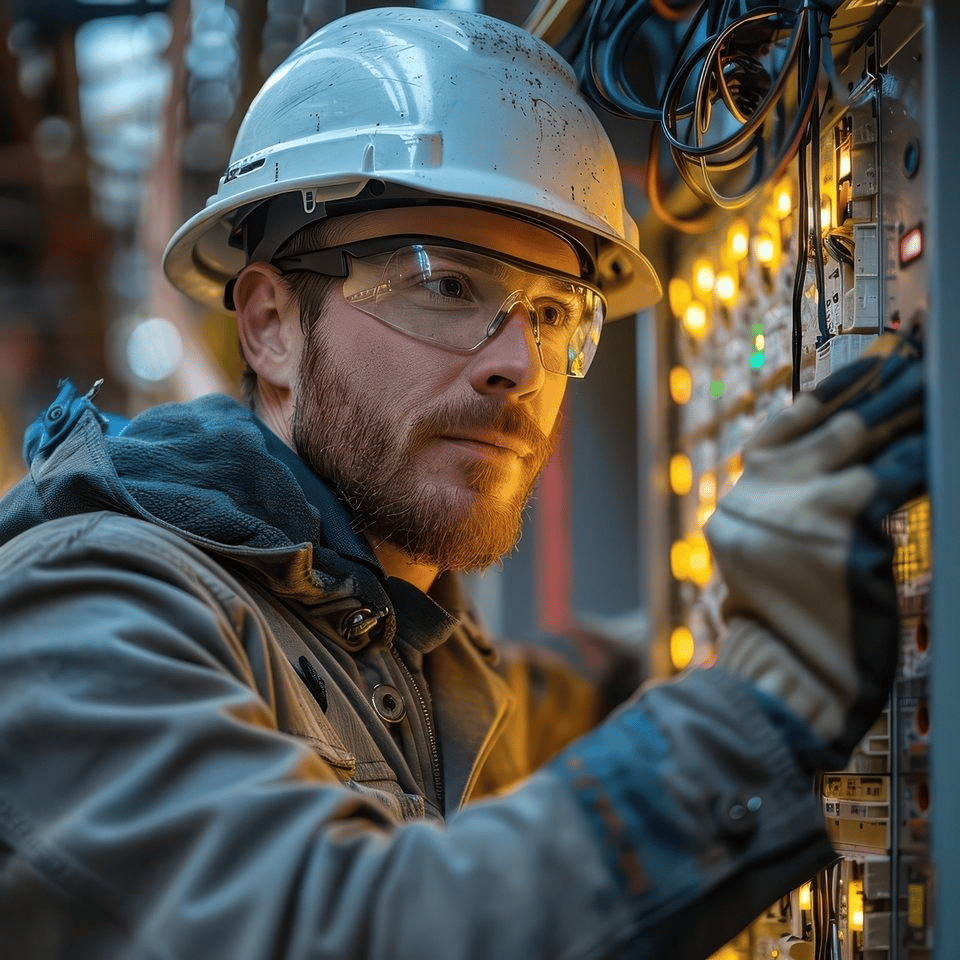 Electrician working on industrial wiring.