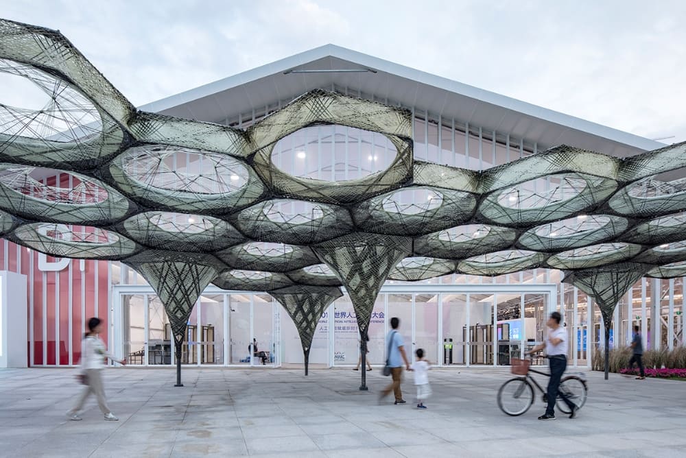 Elytra Filament Pavilion at its site in Shanghai
