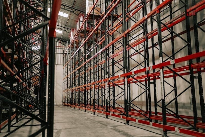 Empty industrial warehouse racks