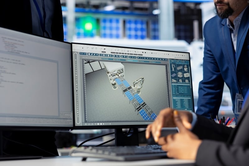 Engineer reviewing 4D BIM construction model.