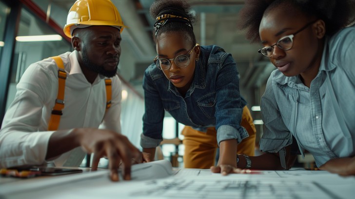 Engineers collaborating on infrastructure plans