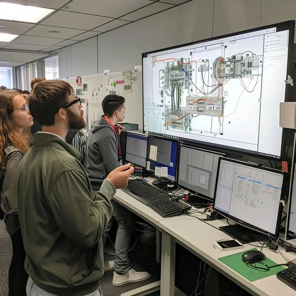 Engineers reviewing a design with AutoCAD software