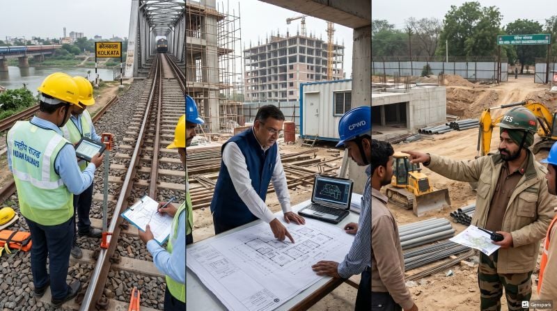 Engineers working in railways, CPWD, and MES infrastructure project sites.