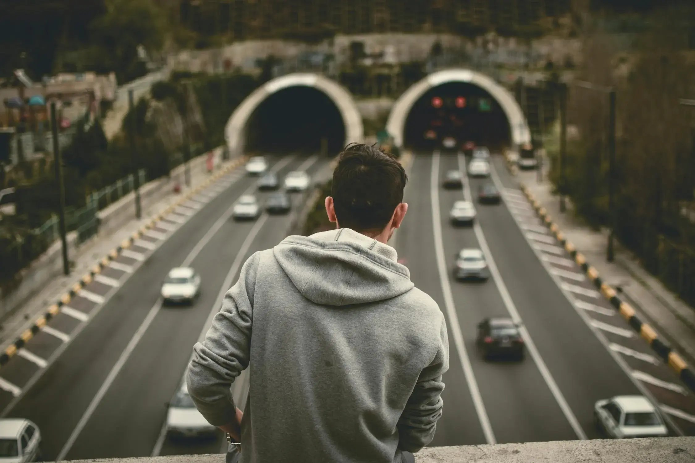 Expressway tunnel with traffic