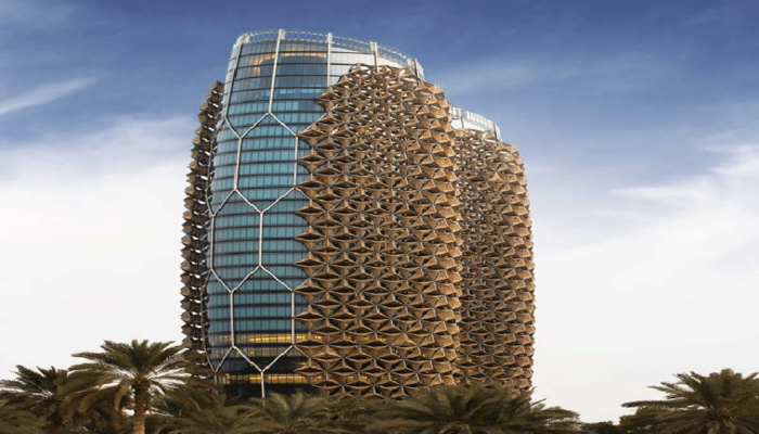 Facade of the Al Bahr Towers in Abu Dhabi, UAE