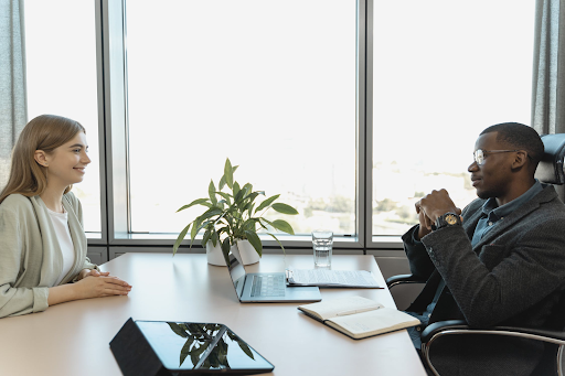 Two people having a business meeting