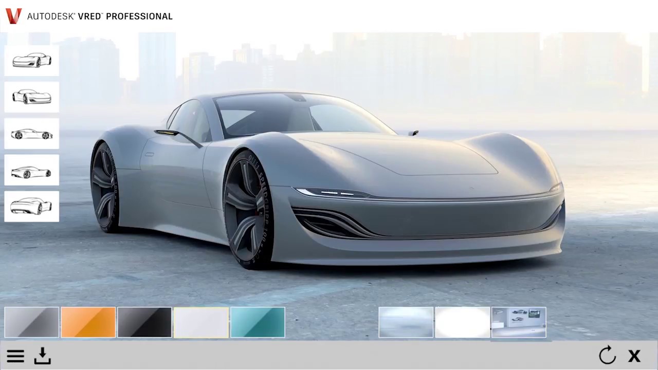 a screenshot of futuristic automobile design in Autodesk VRED Professional