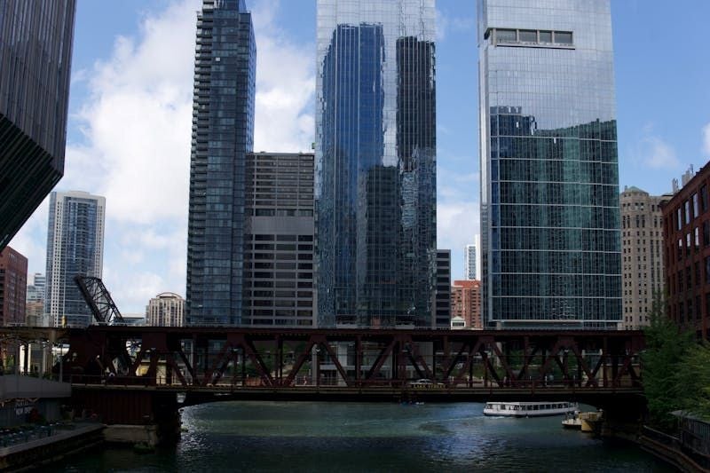Glass buildings and waterway
