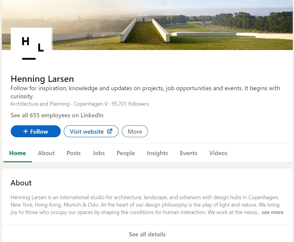 A screenshot of LinkedIn profile of Henning Larsen