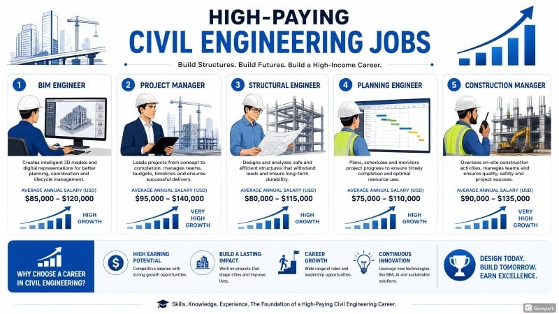 High-paying civil engineering careers, comparing salaries and roles