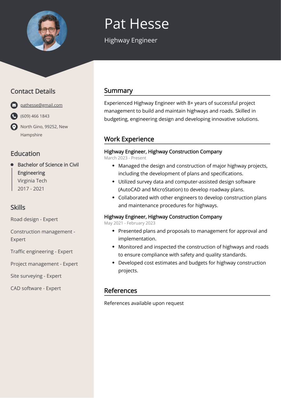 Highway Design Engineer Resume