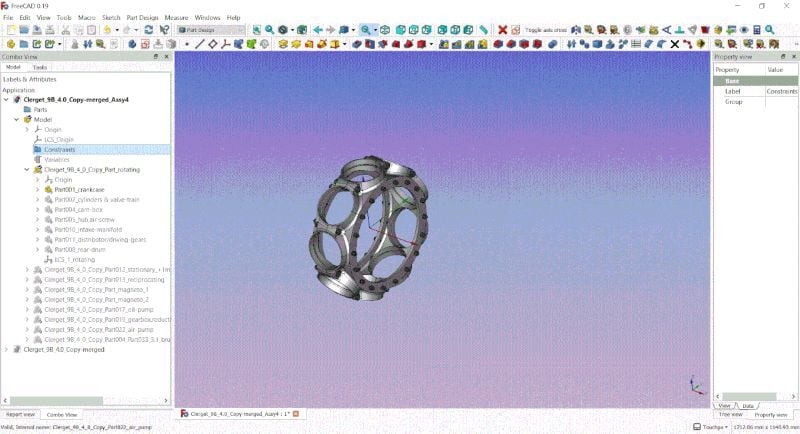 Interface of Grasshopper showing a 3D parametric solid model. 