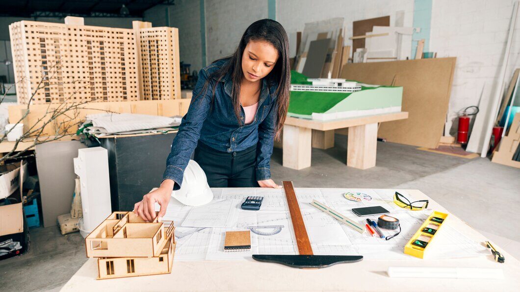 Interior designer working on model making