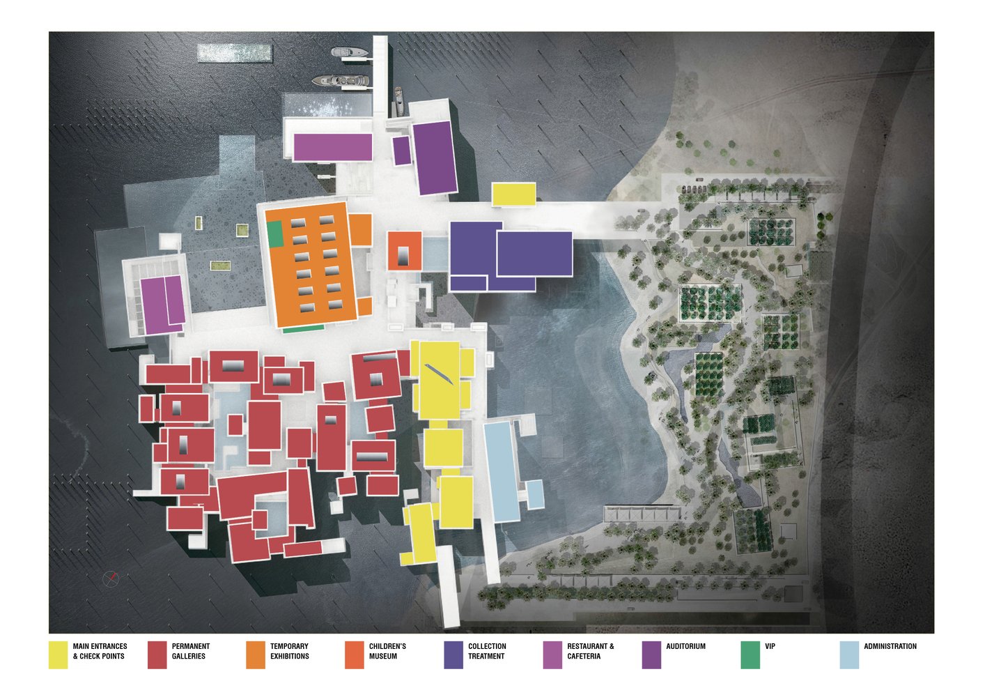Rendered image depicting conceptual zoning - Louvre Abu Dhabi