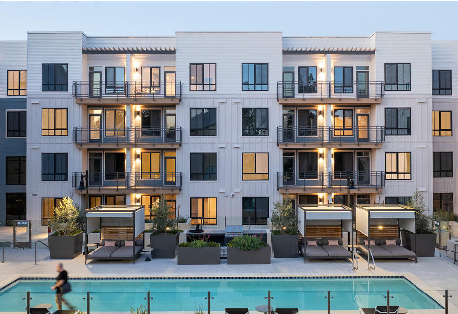 Luxury apartment building with pool view