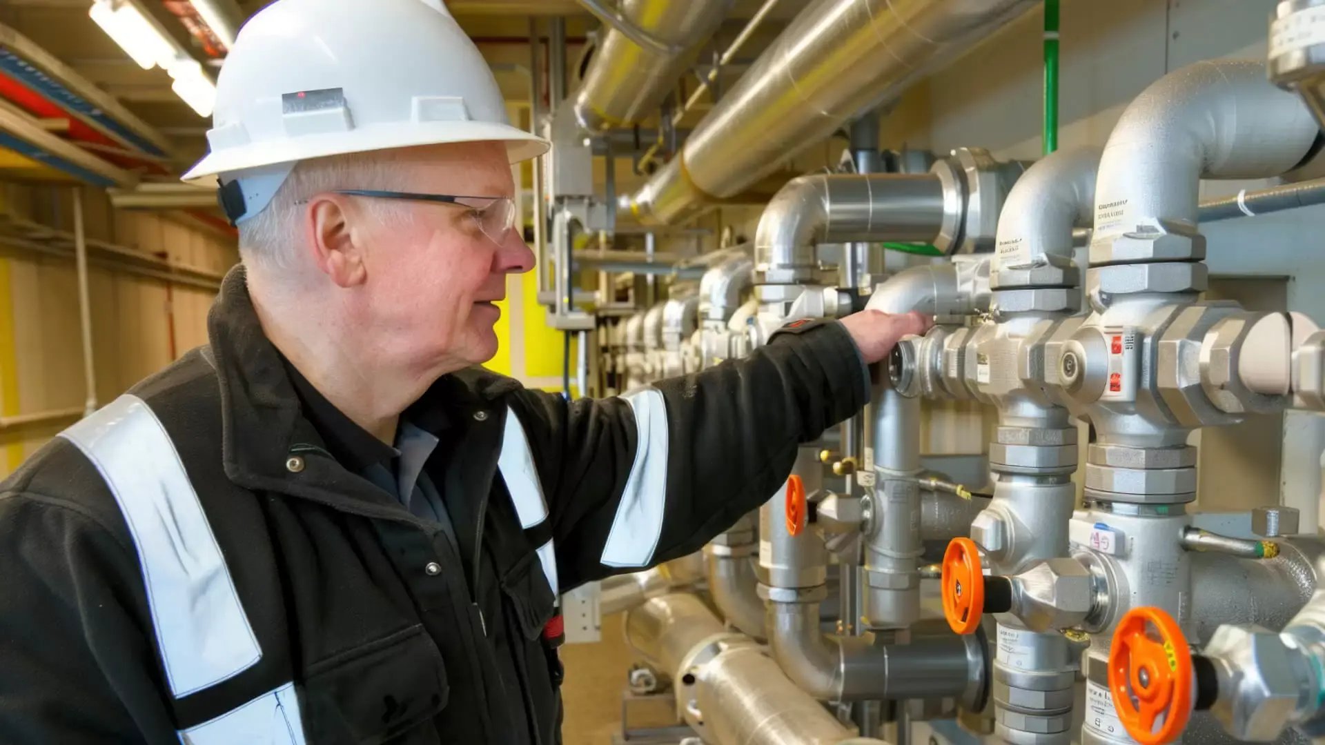 MEP engineer working on the heating system of a building