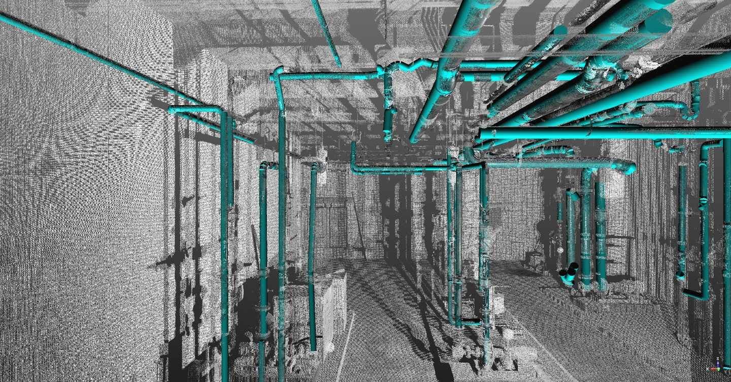 Mechanical room showing MEP engineering design.