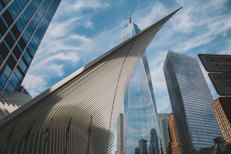 Modern architecture near skyscrapers