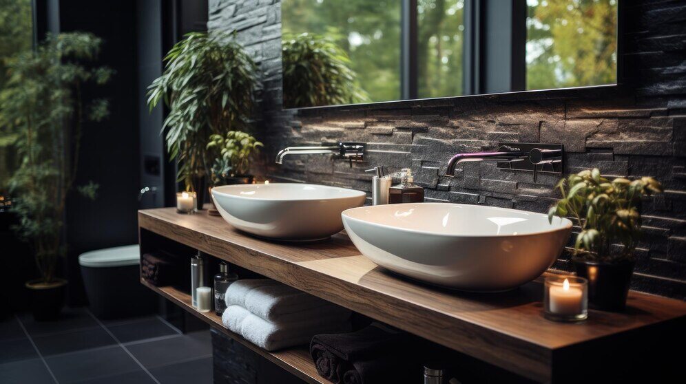 Modern bathroom interior design with sleek mirrors and clean white sinks