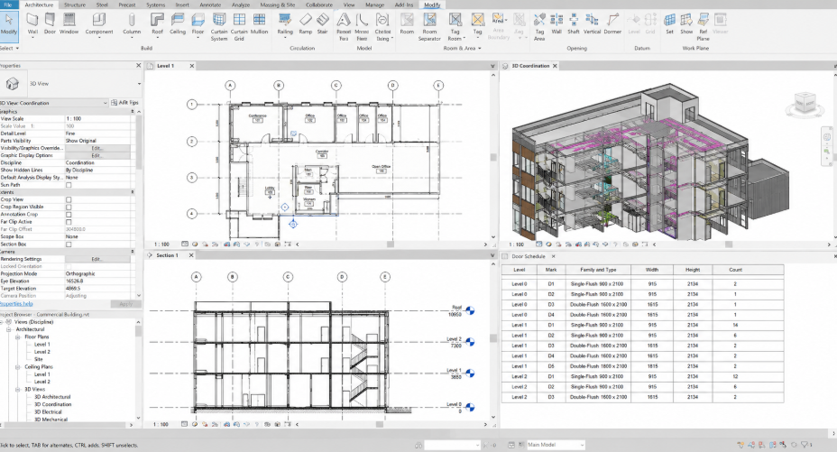 Multiple BIM project elements demonstrating the learning curve for architects.