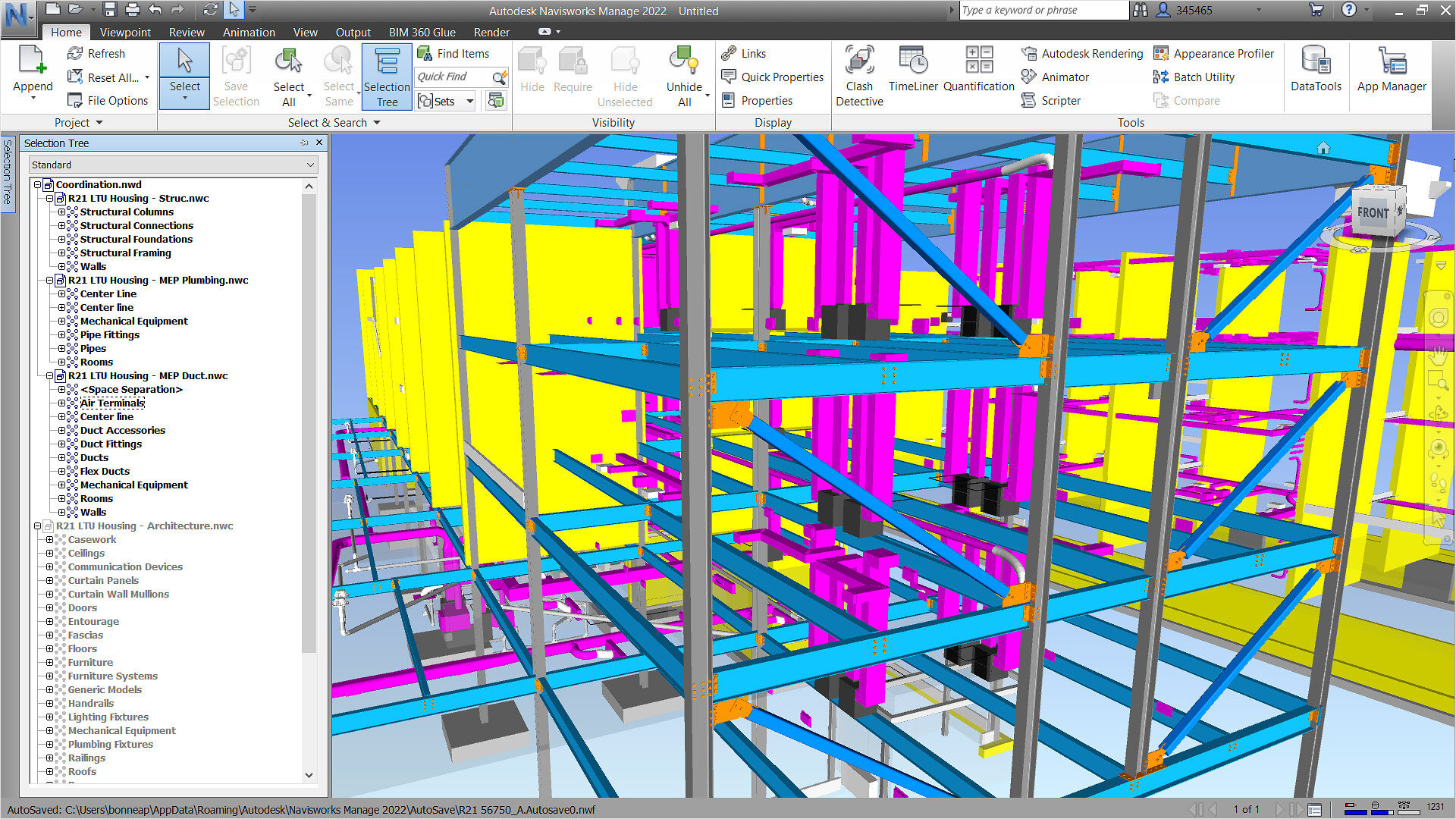 Navisworks display of a building in a different colour palette.