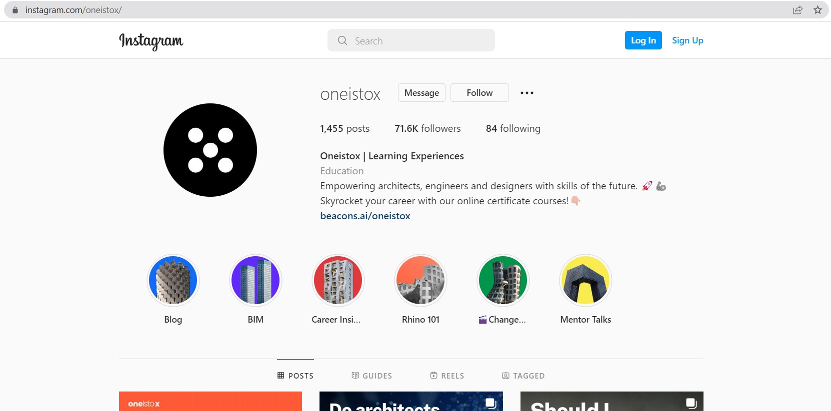 A screenshot of the Instagram page for Oneistox