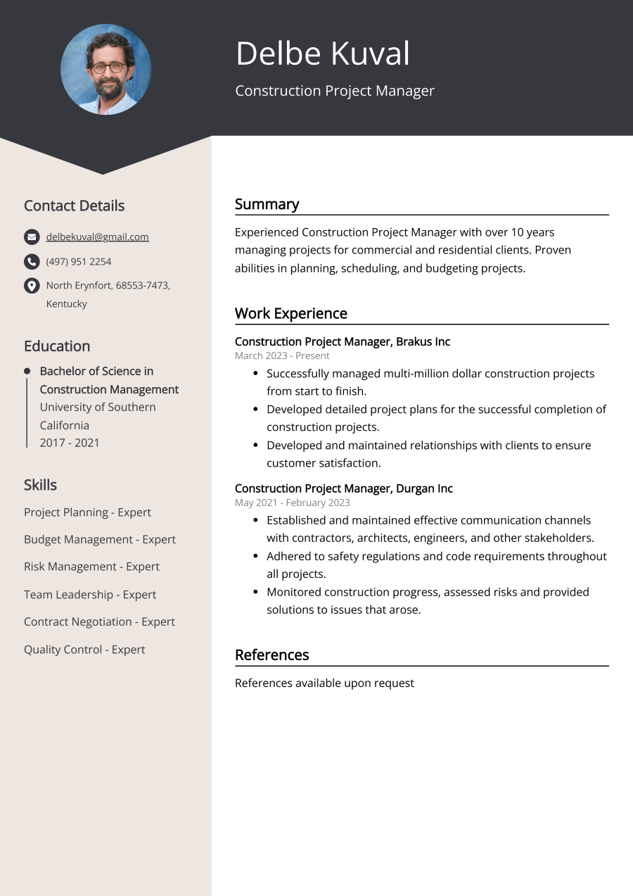 Project Manager Sample Resume