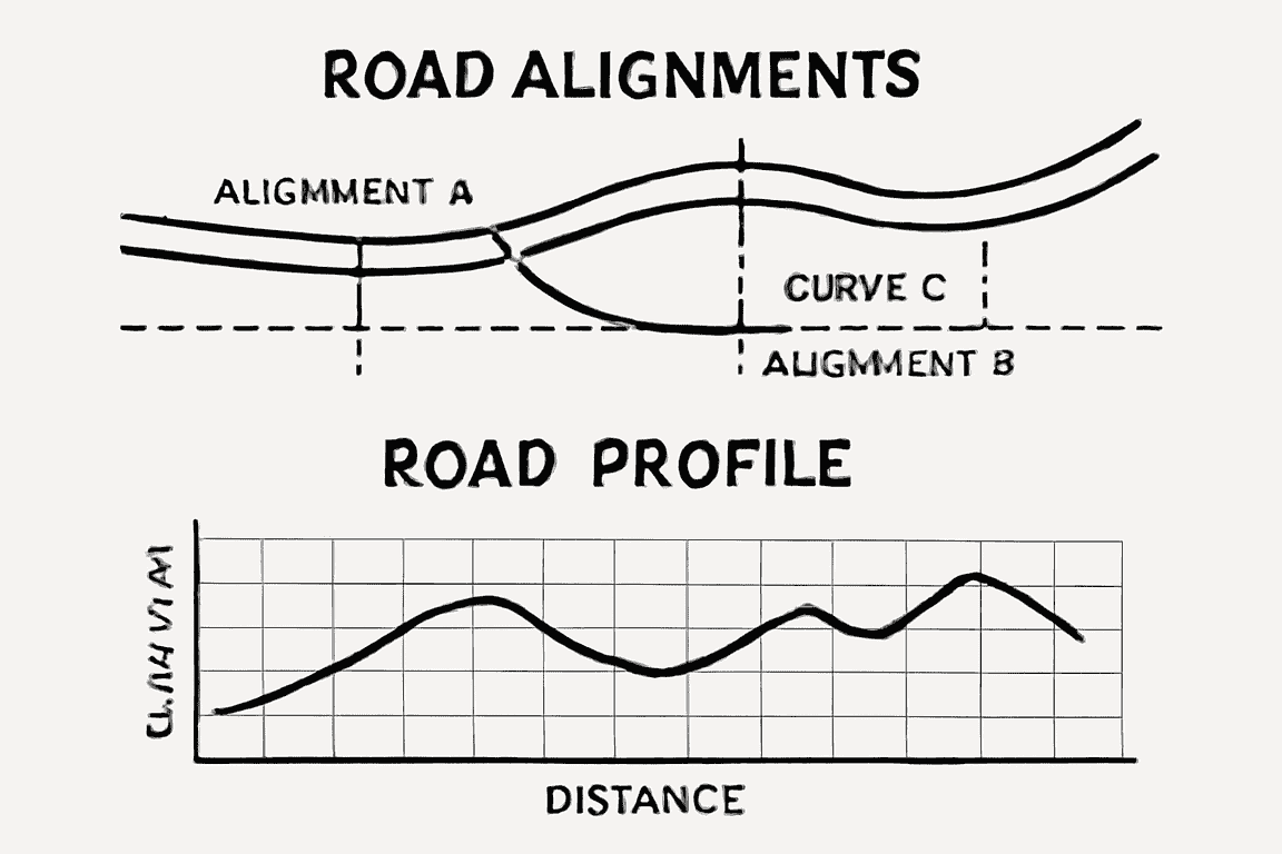 Road alignments and profile.
