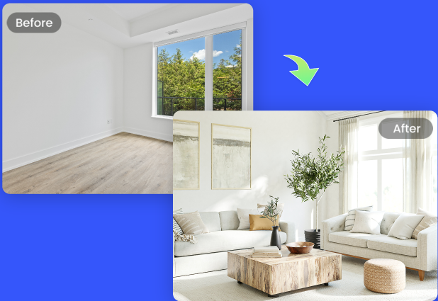 Before after image using AI in interior design