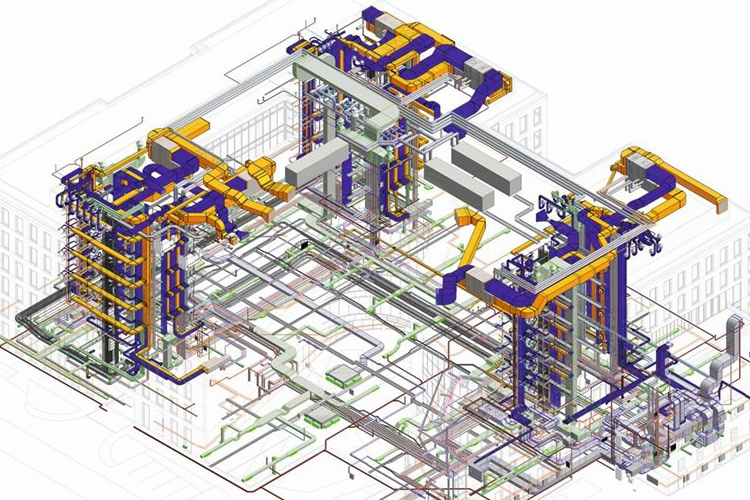 Services layout of a building in BIM software