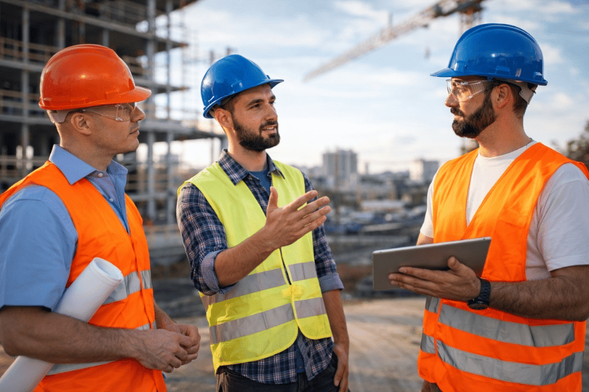 Site engineer talking to client
