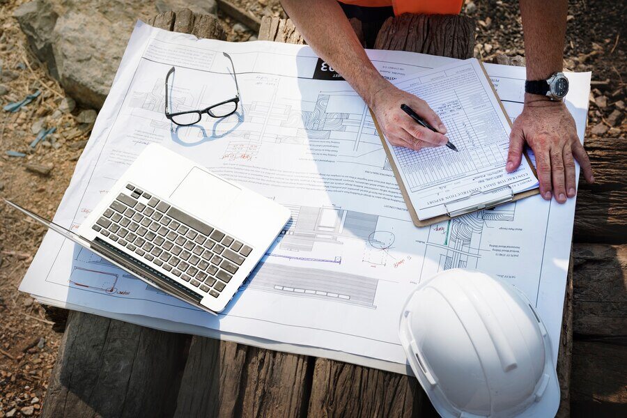 Site engineering examining the construction model chart