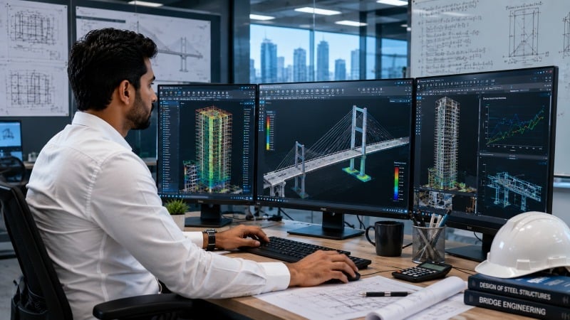 Structural Design Engineer working on bridge and high-rise building analysis.
