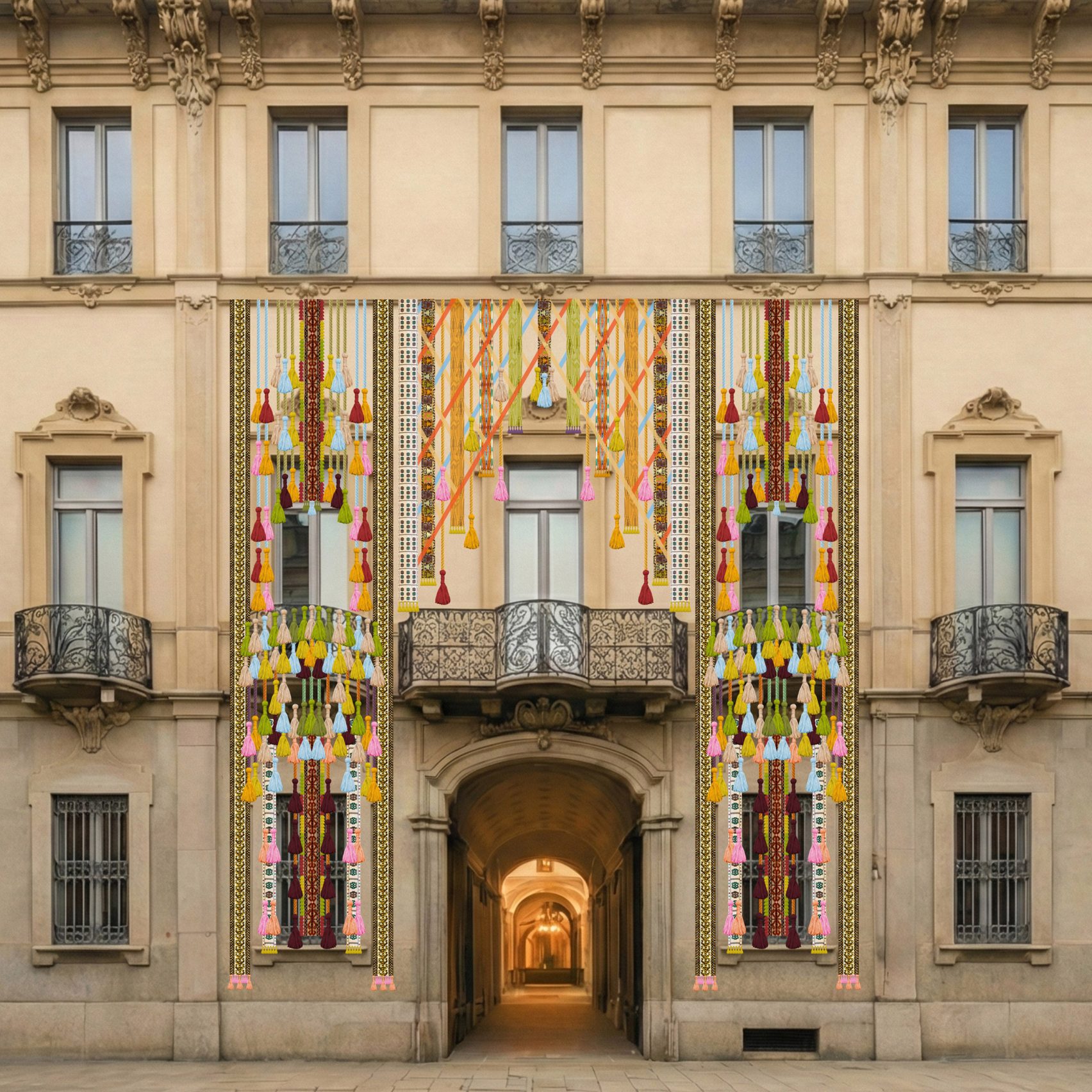 Tapestry draped across the exhibition