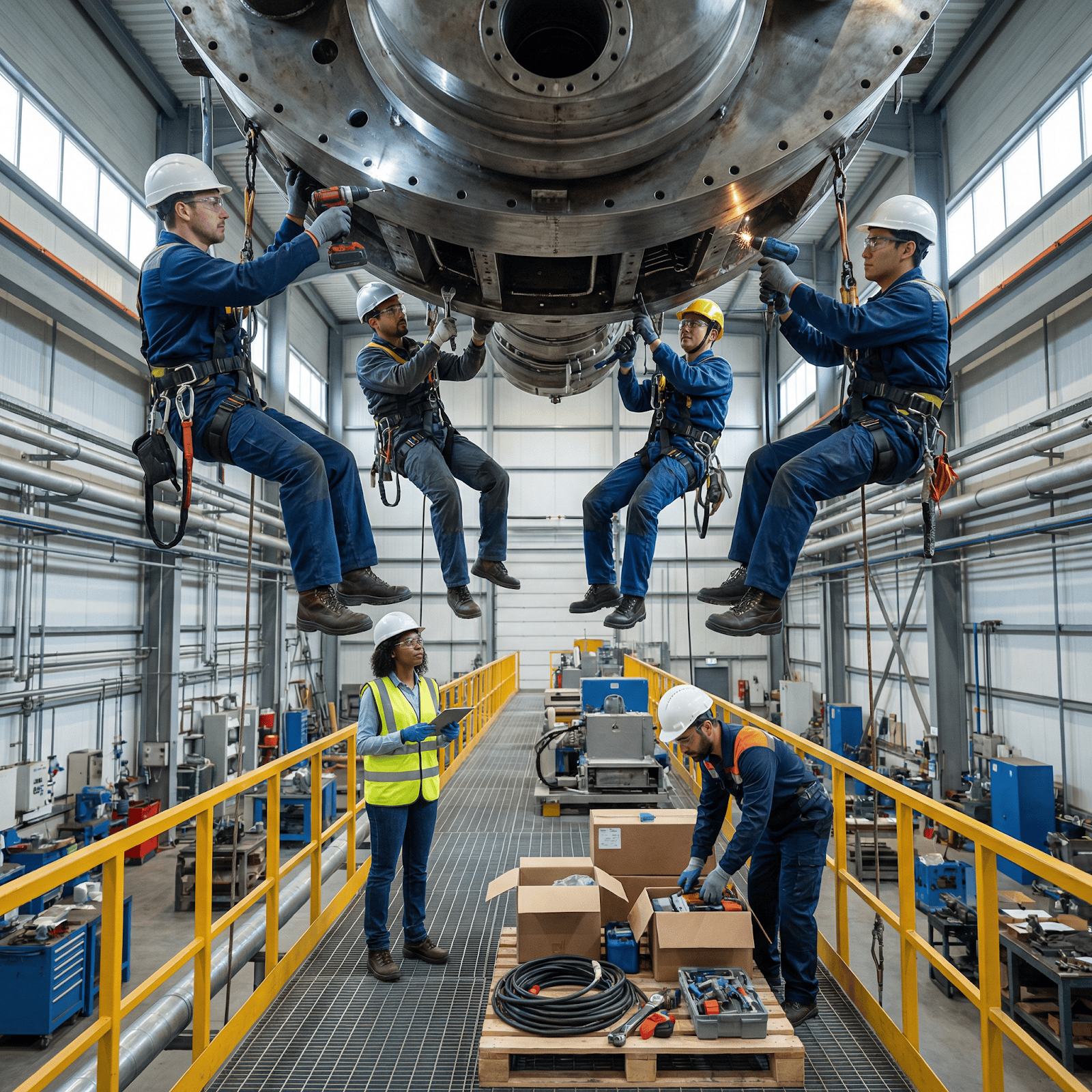 Team of mechanics performing maintenance in Industrial Facility