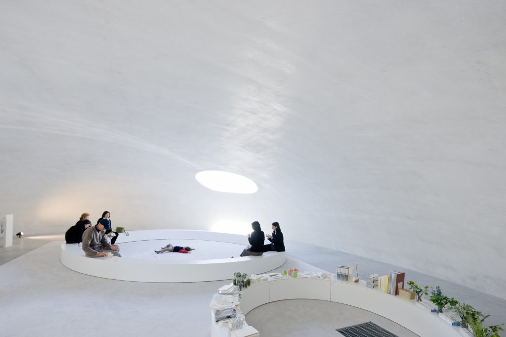  An exhibition in the interior of Teshima Art Museum